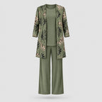 Rosalind | Three-Piece Cardigan, Top and Wide-Leg Trouser Set – Green