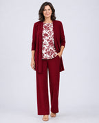 Rosalind | Three-Piece Cardigan, Top and Wide-Leg Trouser Set – White & Red