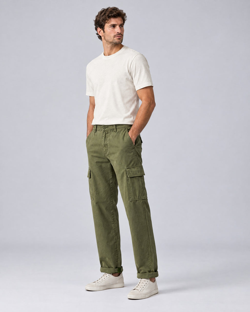 Rufus | Relaxed Straight-Leg Cargo Trousers – Army Green