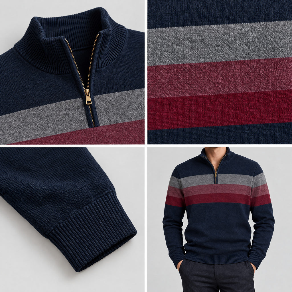 Theo | Striped Quarter-Zip Pullover – COLLAGE