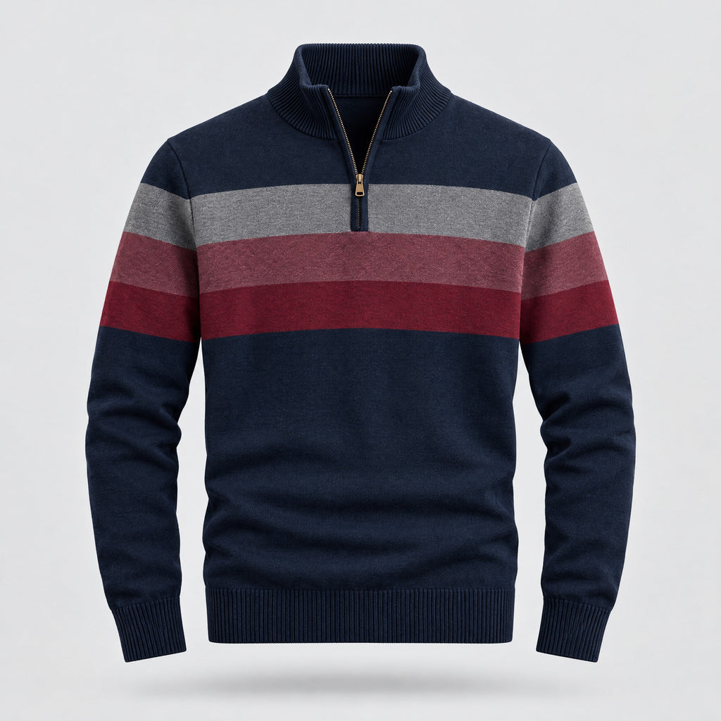 Theo | Striped Quarter-Zip Pullover – Navy
