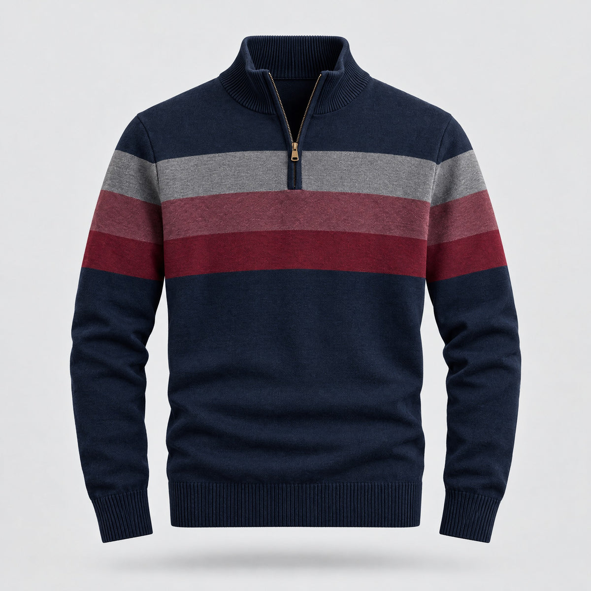 Theo | Striped Quarter-Zip Pullover – Navy