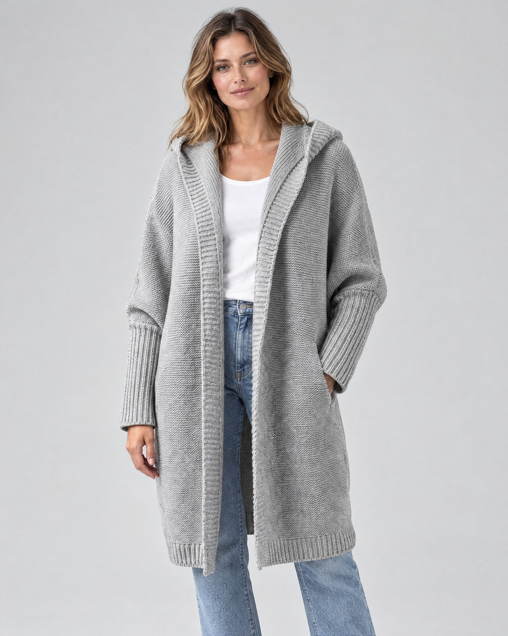 Tilly | Oversized Hooded Longline Cardigan – Grey