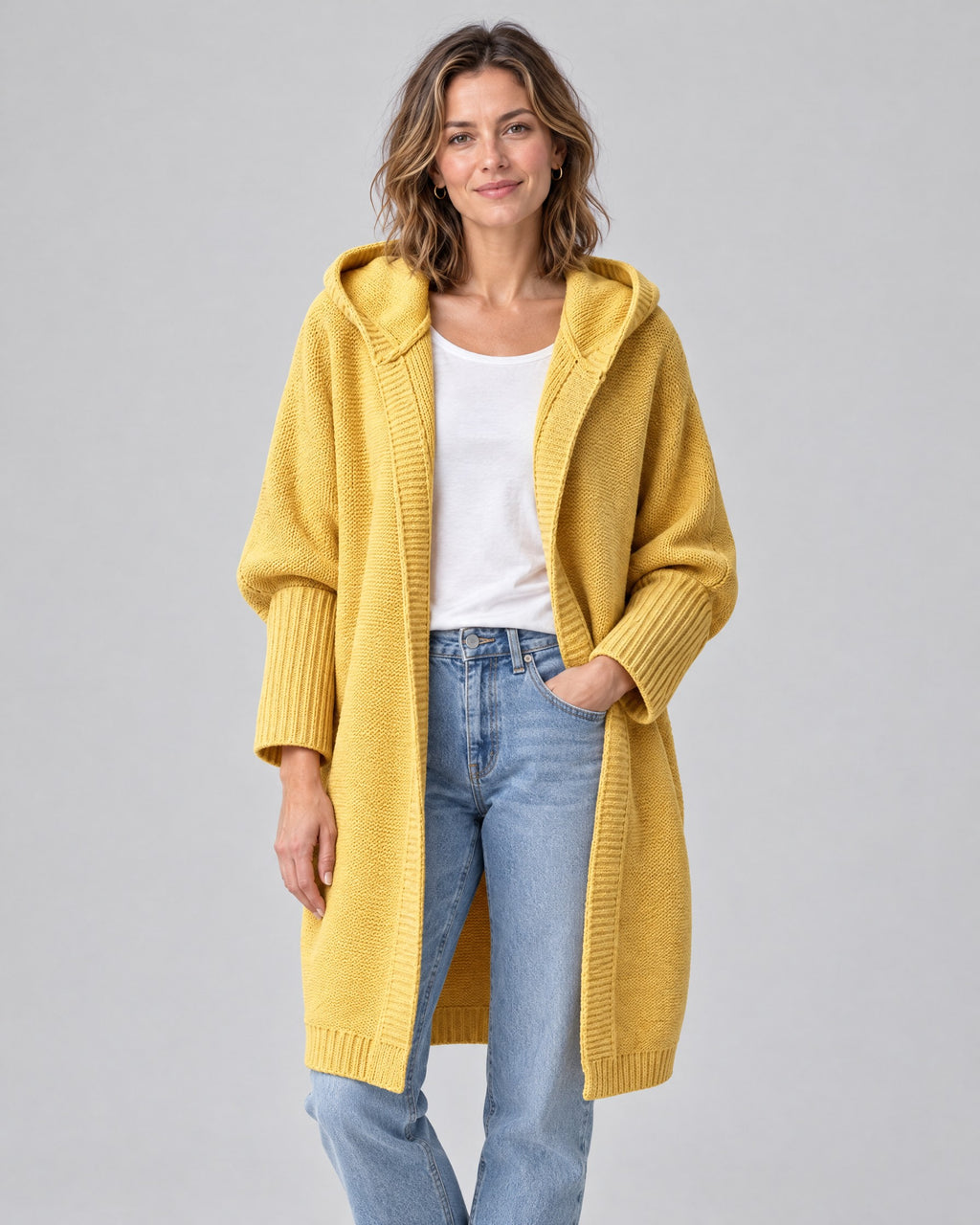 Tilly | Oversized Hooded Longline Cardigan – Yellow